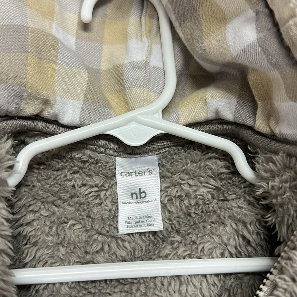 Carters Zip Up Gender‎ Neutral Sherpa Hooded Teddy Bear Outerwear Size Newborn